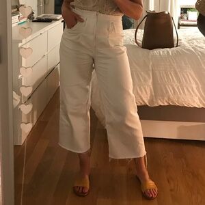 Zara High Waisted Cropped White Jeans